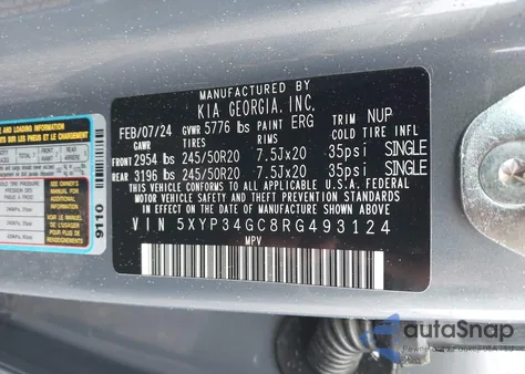 2024 Kia Telluride Ex from USA, damaged, VIN 5XYP34GC8RG493124